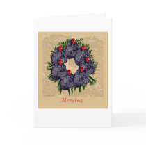 Merry hens wreath Christmas greeting Greeting Card