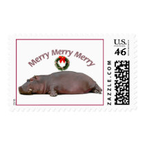 Merry Merry Merry Hippo Christmas Postage