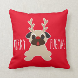 Merry Pugmas Christmas Pillow Reindeer Pug