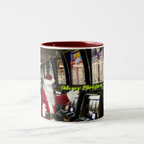 Merry Santa Slot Player Christmas Two Tone Mug by vegasdusoleil Merry Santa Slot Player Christmas Two Tone Mug