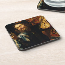 'Merry Violinist with Wine Glass' Coasters