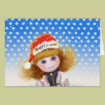 merry x-mas cartoon blue doll Card cards