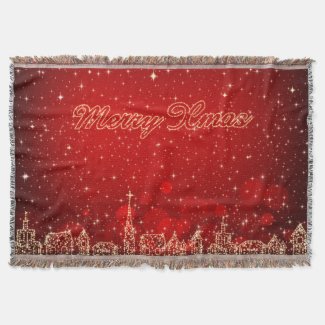 Merry Xmas City Of Lights Red And White Throw