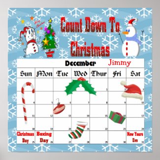 Merry Xmas Snow Man Countdown To Christmas print