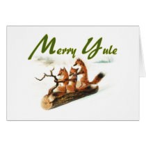 Merry Yule with 3 foxes Card
