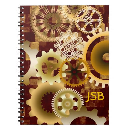 Meshing Gears on Gold and Bordeaux, Customizable Notebook