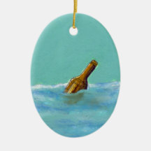 Message in a bottle at sea oil pastel drawing art ornaments