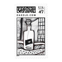 stamp, message, bottle, line, drink, bar, restaurante, sos, wine, help, abstract, ink, drawing, black, white, modern, contemporary, artistic, creative, arte, patricia, vidour, illustration, graphic, design, Stamp with custom graphic design