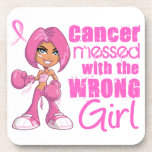 Messed With Wrong Girl Cartoon Breast Cancer Drink Coasters
