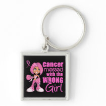 Messed With Wrong Girl Cartoon Breast Cancer Key Chain