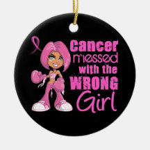 Messed With Wrong Girl Cartoon Breast Cancer Christmas Tree Ornaments