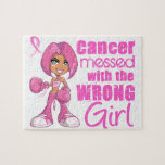Messed With Wrong Girl Cartoon Breast Cancer Jigsaw Puzzle