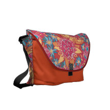 Messenger Bag Floral Pattern Blue Pink & Red
