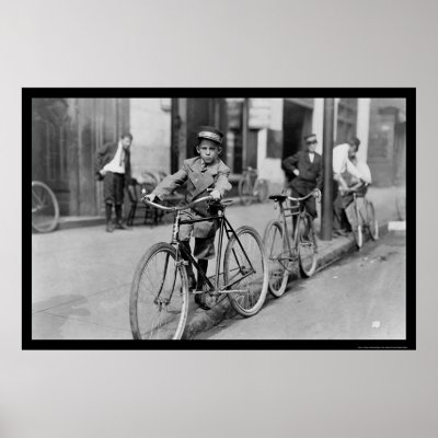 Messenger Boy and Bicycle 1911 Poster by lc_vintagephotos
