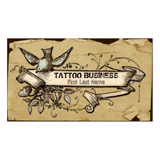 Messy grunge bird swirl tattoo business cards (front side)