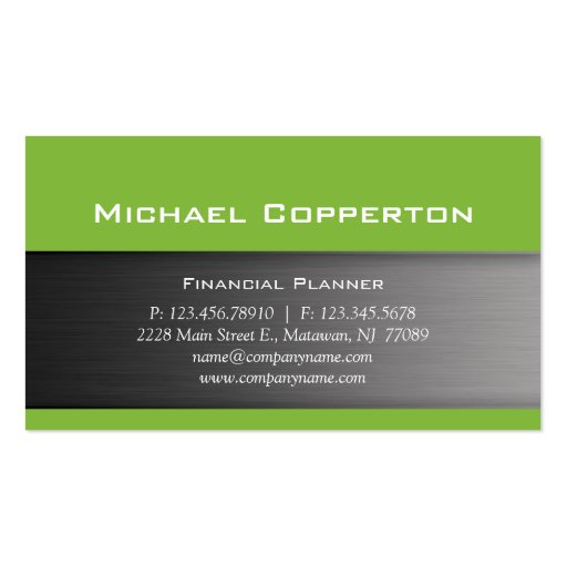 Metal Business Card Lime Green Header (front side)