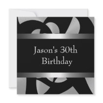 Metal Chrome Black White Style Silver Mens 30th invitations