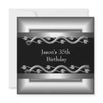 Metal Chrome Black White Style Silver Mens 40th 4 invitations