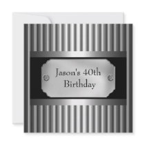 Metal Chrome Black White Style Silver Mens 40th invitations
