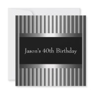 Metal Chrome Black White Style Silver Mens 40th Personalized Invite