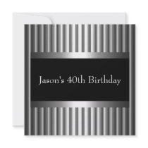 Metal Chrome Black White Style Silver Mens 40th invitations