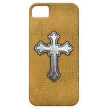 Metal Cross on Gold Leather iPhone 5 Cases