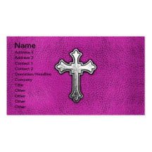 Metal Cross on Pink Leather Business Card