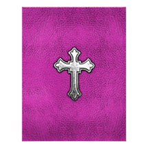 Metal Cross on Pink Leather Custom Invitations