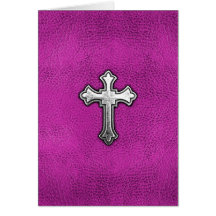 Metal Cross on Pink Leather Greeting Card