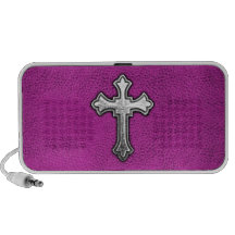 Metal Cross on Pink Leather Mini Speakers