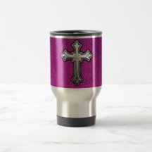 Metal Cross on Pink Leather Mugs