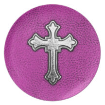Metal Cross on Pink Leather Party Plates
