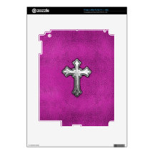 Metal Cross on Pink Leather Skin For iPad 2