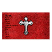 Metal Cross on Red Leather Business Card