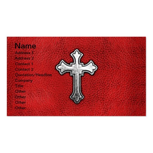 Metal Cross on Red Leather Business Card (front side)