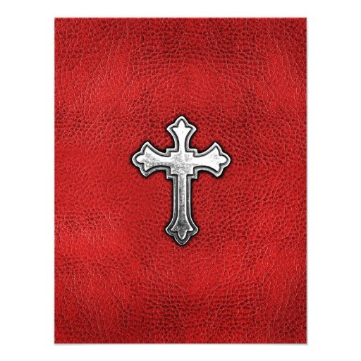 Metal Cross on Red Leather Invitation
