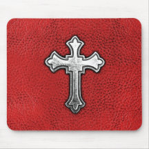 Metal Cross on Red Leather Mousepads