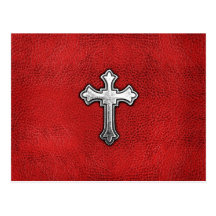 Metal Cross on Red Leather Postcards