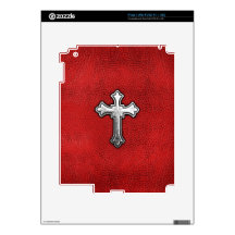 Metal Cross on Red Leather Skin For The iPad 2