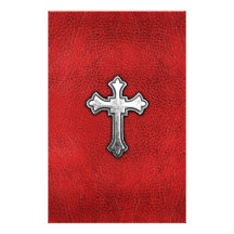 Metal Cross on Red Leather Stationery Design