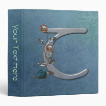 Metal Flowers Monogram T Vinyl Binder