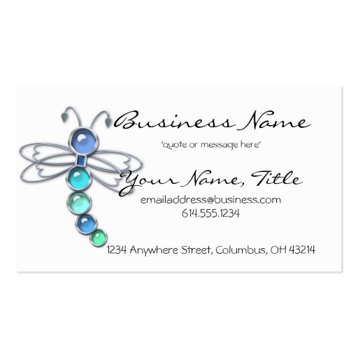 Metal & Glass Dragonfly Design 2 Business Cards (front side)