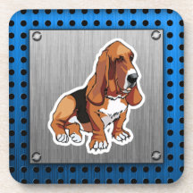 Metal look; Basset Hound Drink Coasters