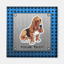 Metal look; Basset Hound Fridge Magnets
