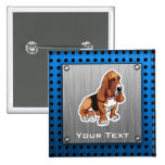 Metal look; Basset Hound Pinback Button