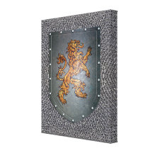 Metal Shield Chainmail Lion Stretched Canvas Print