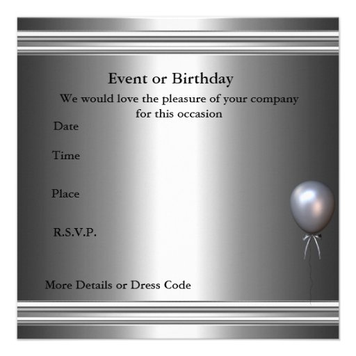 metal Silver Black 50th Birthday Mens Custom Invitation