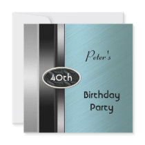 Metal Silver Green Mens 40th Birthday Party Man Personalized Announcements
