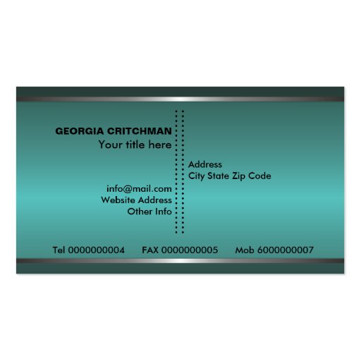 Metal silver grey teal, eye-catching monogram business card templates (back side)