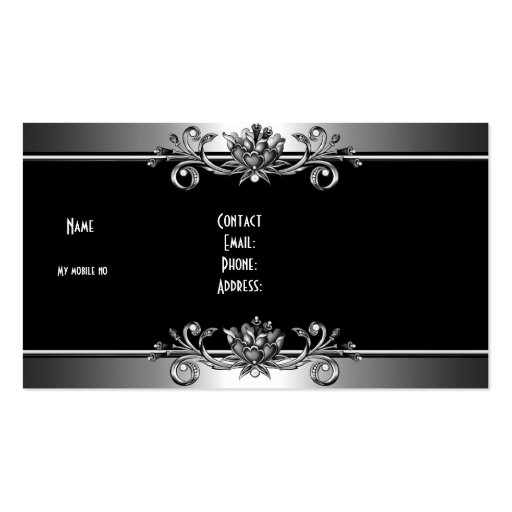 Metal Silver Look  Black Elegant Jewel Floral Business Cards (back side)